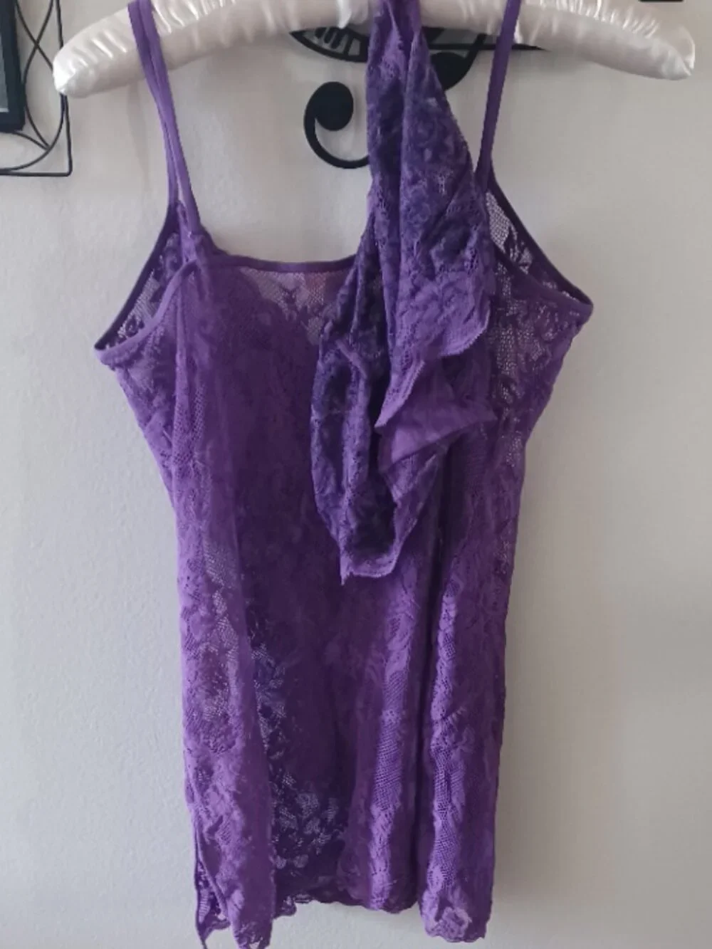 NEW Victoria Secret Purple Lace w/Panties Mesh Tank Stretch Nightie Strap L